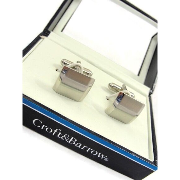 Croft & Barrow Cufflinks Silver Tone Wedding Tux Vintage IOB - Picture 1 of 16